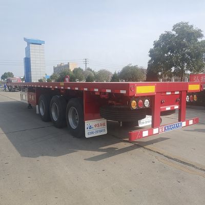 Suspensión de resorte de hoja 3 ejes 40FT contenedor de cama plana semirremolque para una fácil descarga