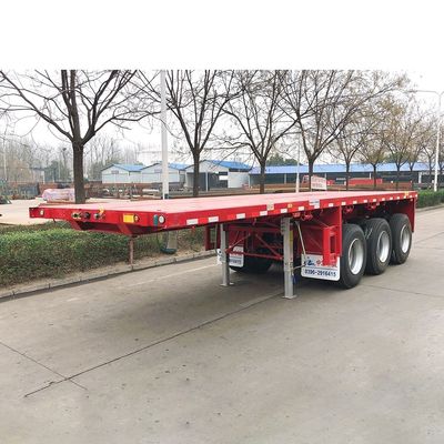 Suspensión de resorte de hoja 3 ejes 40FT contenedor de cama plana semirremolque para una fácil descarga