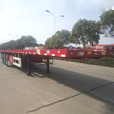 Suspensión de resorte de hoja 3 ejes 40FT contenedor de cama plana semirremolque para una fácil descarga