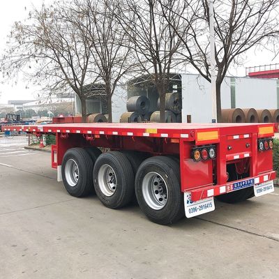 Suspensión de resorte de hoja 3 ejes 40FT contenedor de cama plana semirremolque para una fácil descarga